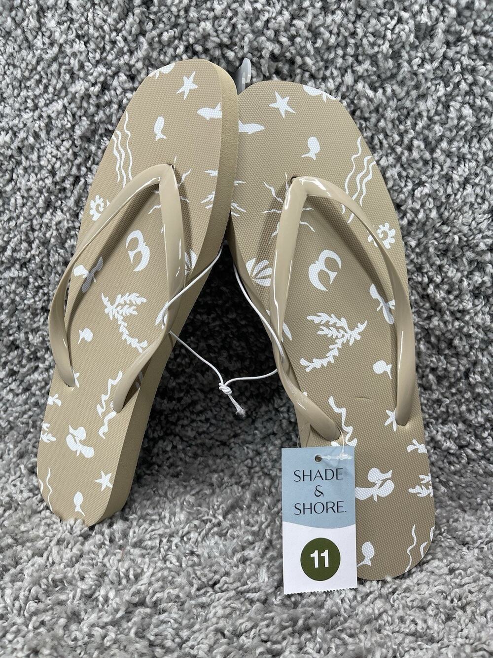 Women’s Flip Flop Sandals Shade & Shore Size 11 Brown White Summer Beach New
